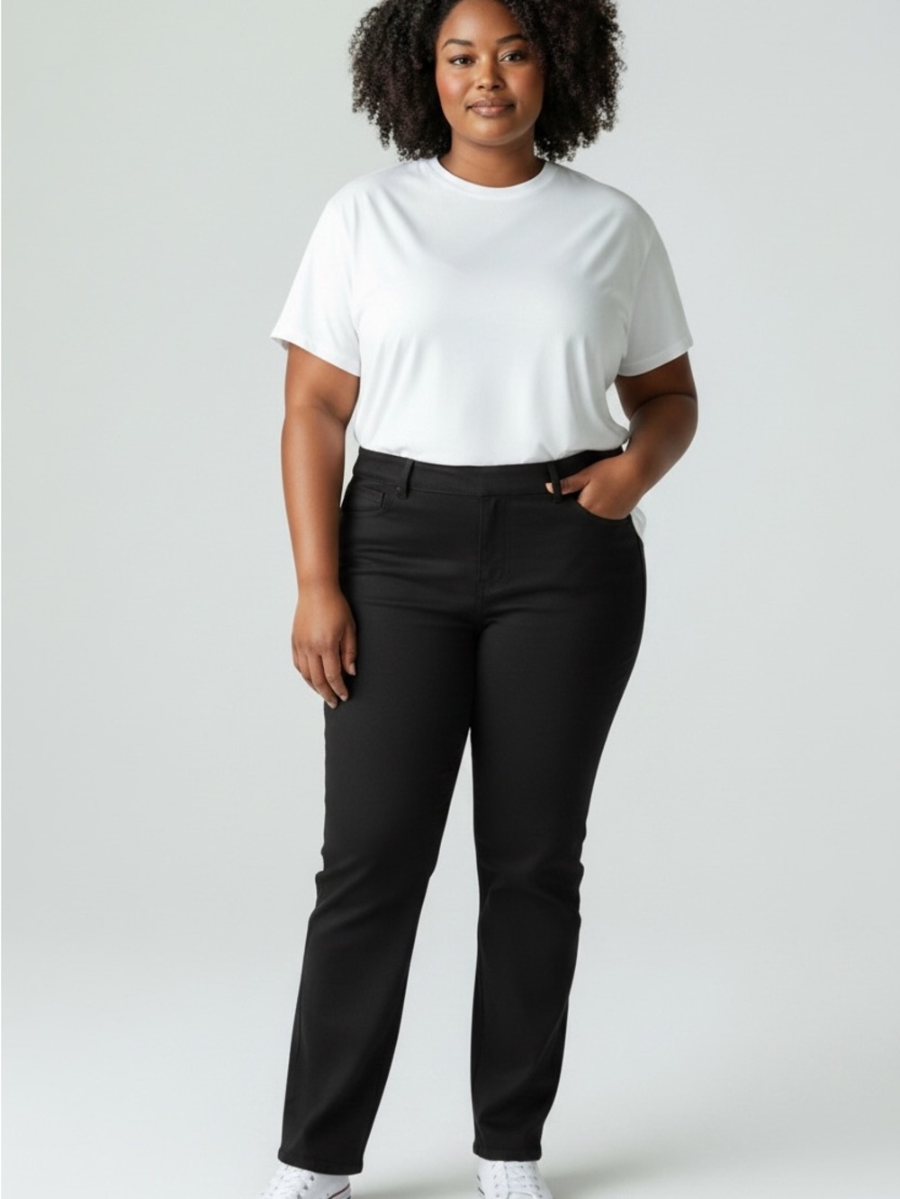 Quince Ultra Stretch Ponte Straight Leg Plus Size 1X Black Professional WorkWear